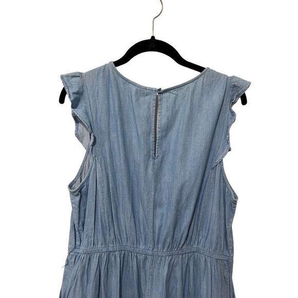 Old Navy Surplice Ruffle Cap Sleeve Cropped Cotton Chambray Jumpsuit Blue Sz XL - Picture 4 of 12